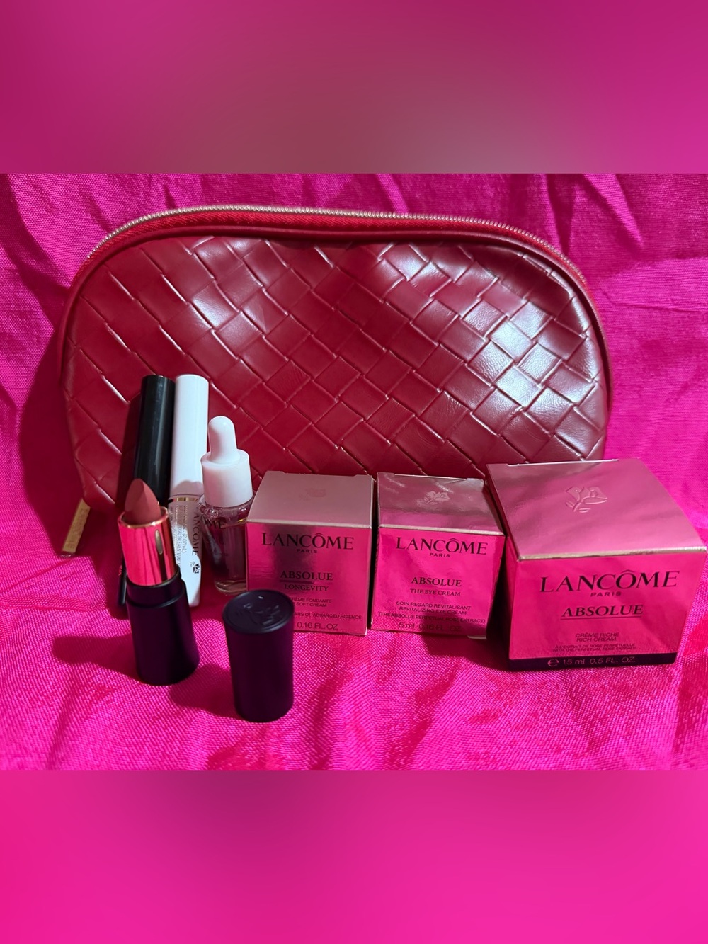 Lancôme Absolute Cream & Lipstick Set in Red travel pouch (travel size)skin care